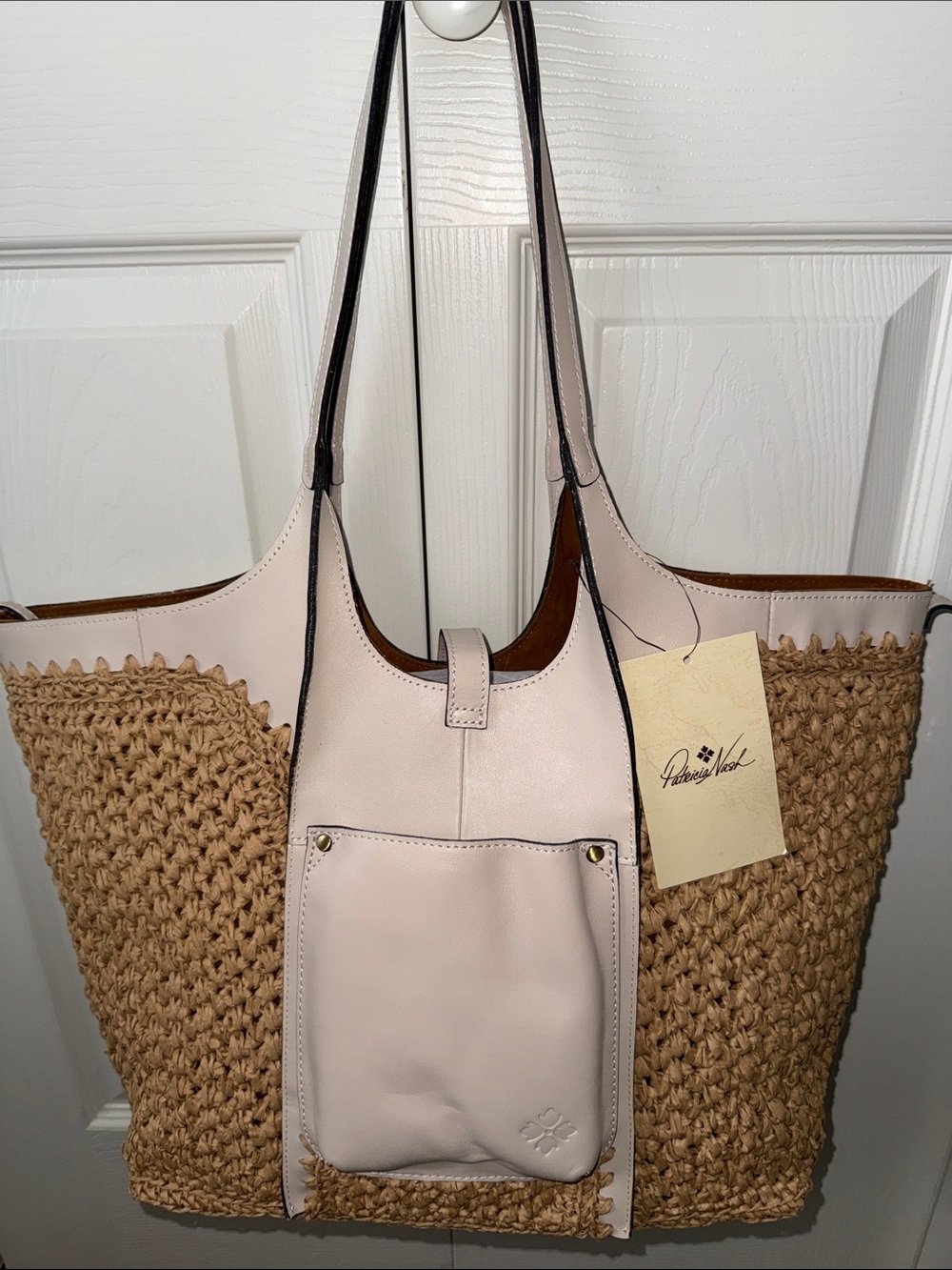 Woven Raffia Tote with Pale Cream Leather Trim - Picture 9 of 9